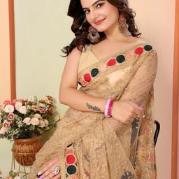 VAIRAGEE Floral Embroidered Net Saree-image-95