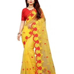 BARKIYA CREATION Floral Embroidered Net Saree-picture-43