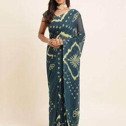 Mitera Teal & Yellow Bandhani Printed Pure Georgette Saree-picture-48