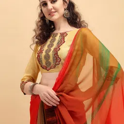 Sangria Red & Beige Pure Georgette Saree-image-60