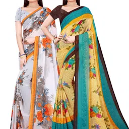 KALINI Set Of 2 Beige & White  Printed Pure Georgette Saree-picture-20