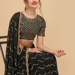 Sangria Black Embellished Sequinned Pure Georgette Saree-picture-26