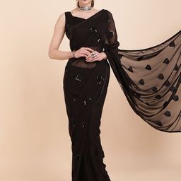 Sangria Black Embellished Sequinned Pure Georgette Saree-image-59