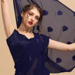 Sangria Navy Blue Sequinned Pure Georgette Saree-image-15