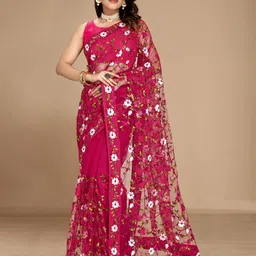 VAIRAGEE Floral Embroidered Net Saree-picture-18