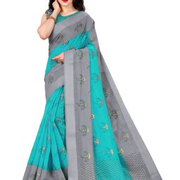 KALINI Turquoise Blue & Grey Floral Printed Designer Saree-image-24