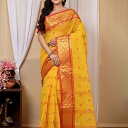 PuJoy Woven Design Pure Cotton Handloom Taant Saree-image-131
