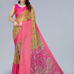 Winza Designer Red & Green Floral Zari Pure Chiffon Maheshwari Saree-image-56