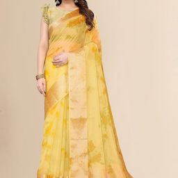 FABMORA Abstract Printed Zari Organza Saree-2