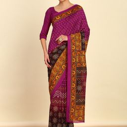 Soch Purple Bandhani Printed Art Silk Saree-image-23