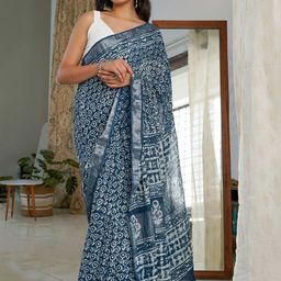 TEEJH Dabu Zari Block Print Saree-53