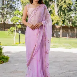 PRETTY PALLU Floral Mirror Work Saree-image-30
