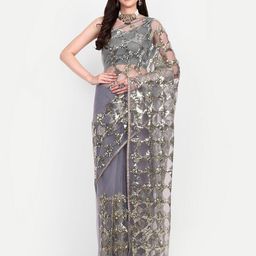 BARKIYA CREATION Embellished Sequinned Detailed Net Saree-image-28