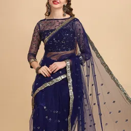 Sangria Navy Blue Embellished Net Saree-picture-45
