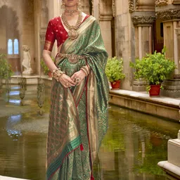 MAHALASA Ethnic Motifs Woven Design Zari Pure Silk Kanjeevaram Saree-picture-24
