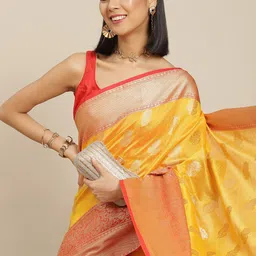 Silk Land Yellow & Red Ethnic Motifs Zari Kanjeevaram Saree-picture-20