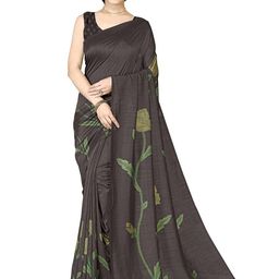 KALINI Charcoal Grey & Green Floral Printed Saree-image-1