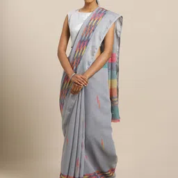 KALINI Grey & Orange Linen Blend Printed Saree-picture-50