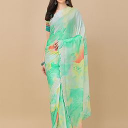 Mitera Sea Green & Yellow Tie and Dye Beads and Stones Saree-image-45