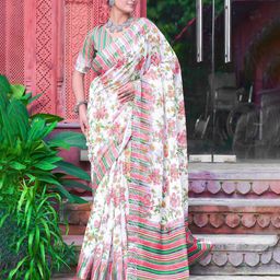 Celeb Styles Floral Linen Blend Saree-image-56