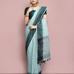 elora Green Linen Blend Saree-image-60
