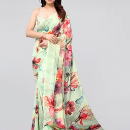 KALINI Women Green & Pink Floral Saree-picture-12