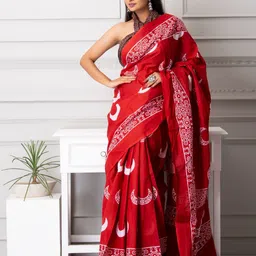 TROPWEAR Geometric Printed Pure Cotton Jaipuri Mulmul  Block Print Saree-54