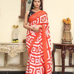 TROPWEAR Geometric Printed Pure Cotton Saree-image-89
