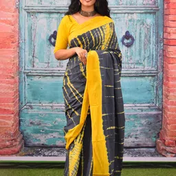 KIAARON Tie and Dye Pure Cotton Block Print Saree-picture-42