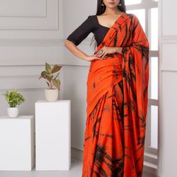 KIAARON Tie and Dye Pure Cotton Block Print Saree-image-70