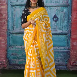 clothonus Geometric Pure Cotton Block Print Saree-18