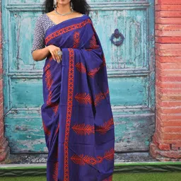 JALTHER Ethnic Motifs Printed Jaipuri Pure Cotton Mulmul Block Print Saree image 1