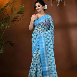 DESH BIDESH Floral Pure Cotton Block Print Saree without Blouse-44