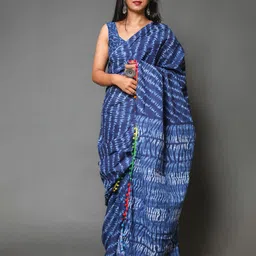 NIKHILAM Leheriya Printed Gotta Patti Mulmul Cotton Block Print Saree-38