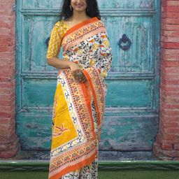 JAIPURI BLOCK PRINT Ethnic Motifs Pure Cotton Mulmul Block Print Saree image 1
