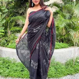 JAIPURI BLOCK PRINT Ethnic Motifs Printed Pure Cotton Block Print Saree image 1