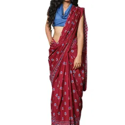 clothonus Ethnic Motifs Pure Cotton Block Printed Saree-image-38