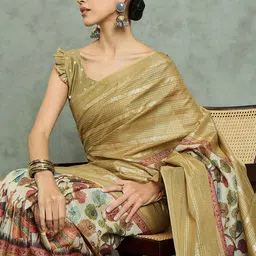 Mitera Woven Design Block Print Saree-12