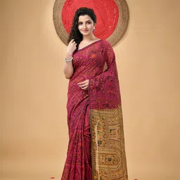 DESH BIDESH Warli Block Print Saree with Tassels image 1