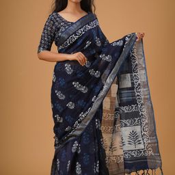 TROPWEAR Ethnic Motifs Zari Block Print Saree-15