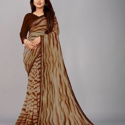 b4me.com B4ME COM Brown Ready to Wear Block Print Saree image 1