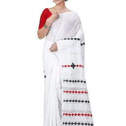PuJoy Pure Cotton Geometric Print Taant Saree-picture-2