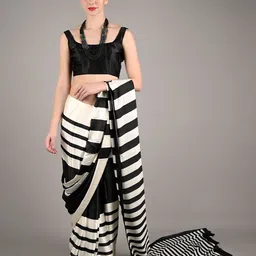 ODETTE Striped Satin Saree-image-5