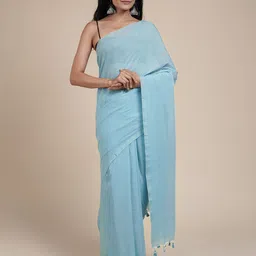 TEEJH Turquoise Blue Pure Cotton Saree-picture-56