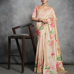 VISHNU WEAVES Floral Zari Tussar Saree-25