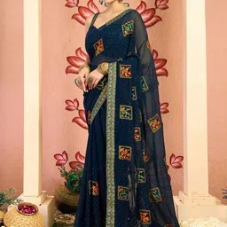 KALINI Floral Embroidered Zari Pure Georgette Saree-image-42