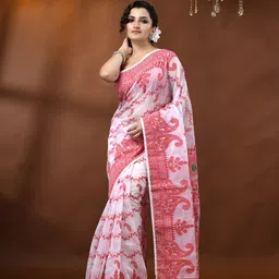 DESH BIDESH Ethnic Motifs Woven Design Jamdani Saree-image-27