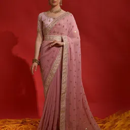 Mitera Embellished Zari Pure Georgette Belted Saree-picture-8