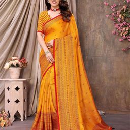 The Textile Hub Ethnic Motifs Mirror Work Tassel Saree-image-2
