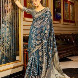 KALINI Ethnic Motifs Woven Design Zari Organza Banarasi Saree-image-84